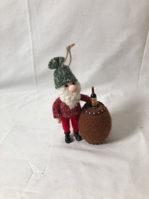 Santa w/Bottle of Wine and Barrel Ornament