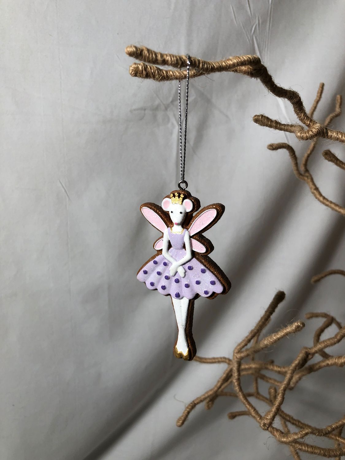 Gingerbread Mouse Fairy Ornament - Purple