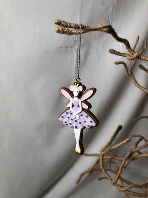 Gingerbread Mouse Fairy Ornament - Purple