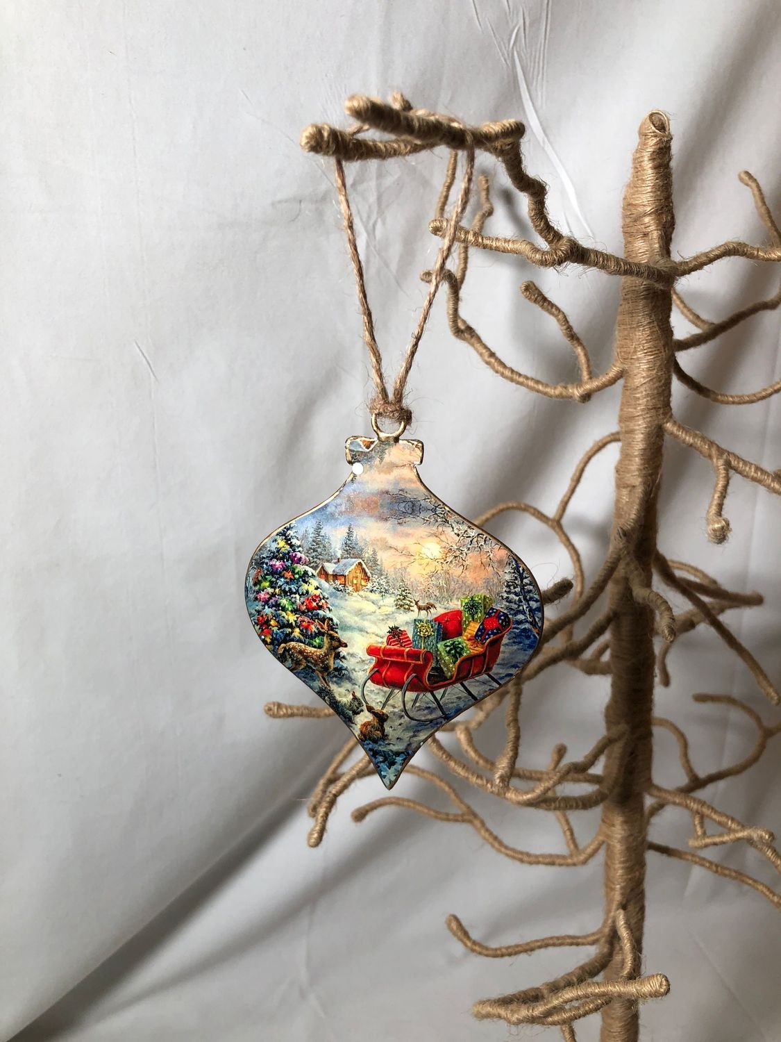 Vintage Metal Teardrop Ornament - Winter Wonderland w/Sleigh Vintage Metal Teardrop Ornament - Winter Wonderland w/Sleigh