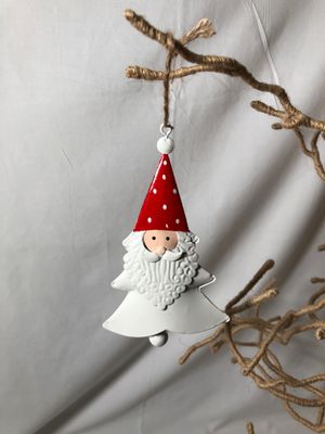 Metal Tree Santa Bell Ornament - White