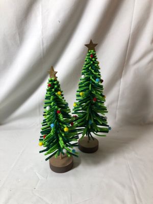 S/2 Felt Green Trees w/Ornaments S/2 Felt Green Trees w/Ornaments
