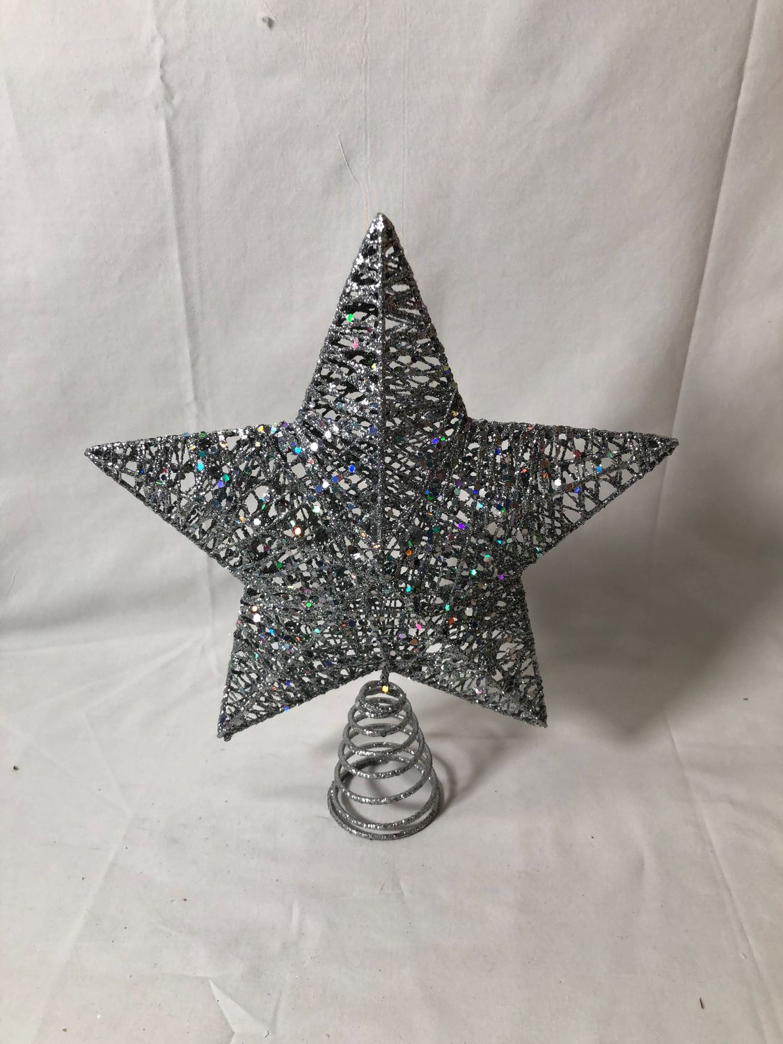 Silver Metal Glitter Tree Topper 12"