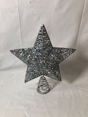 Silver Metal Glitter Tree Topper 12"