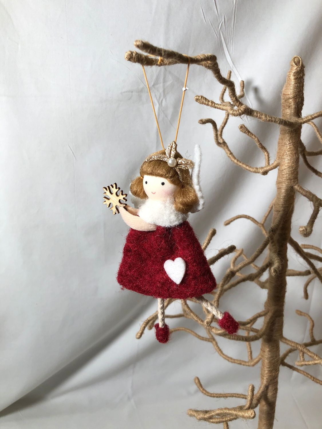 Felt Angel with White Heart and Scarf Ornament