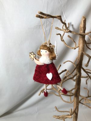 Felt Angel with White Heart and Scarf Ornament