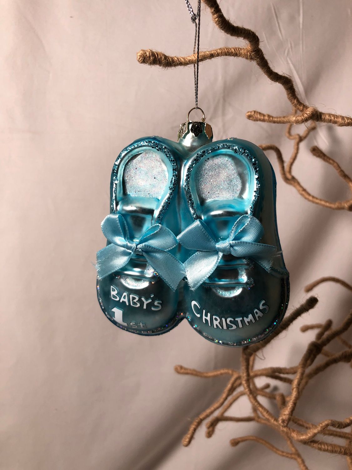 Glass Baby Bootie Ornament - Blue Glass Baby Bootie Ornament - Blue