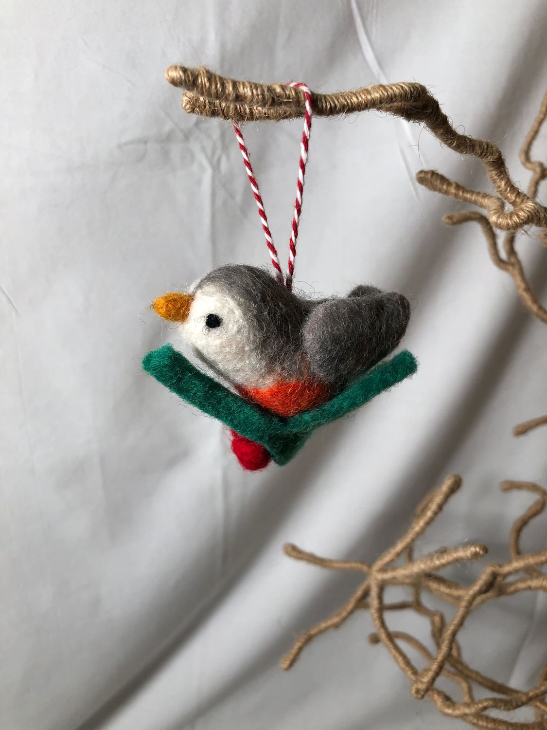 Felt Forest Creature Ornament - Gray Bird