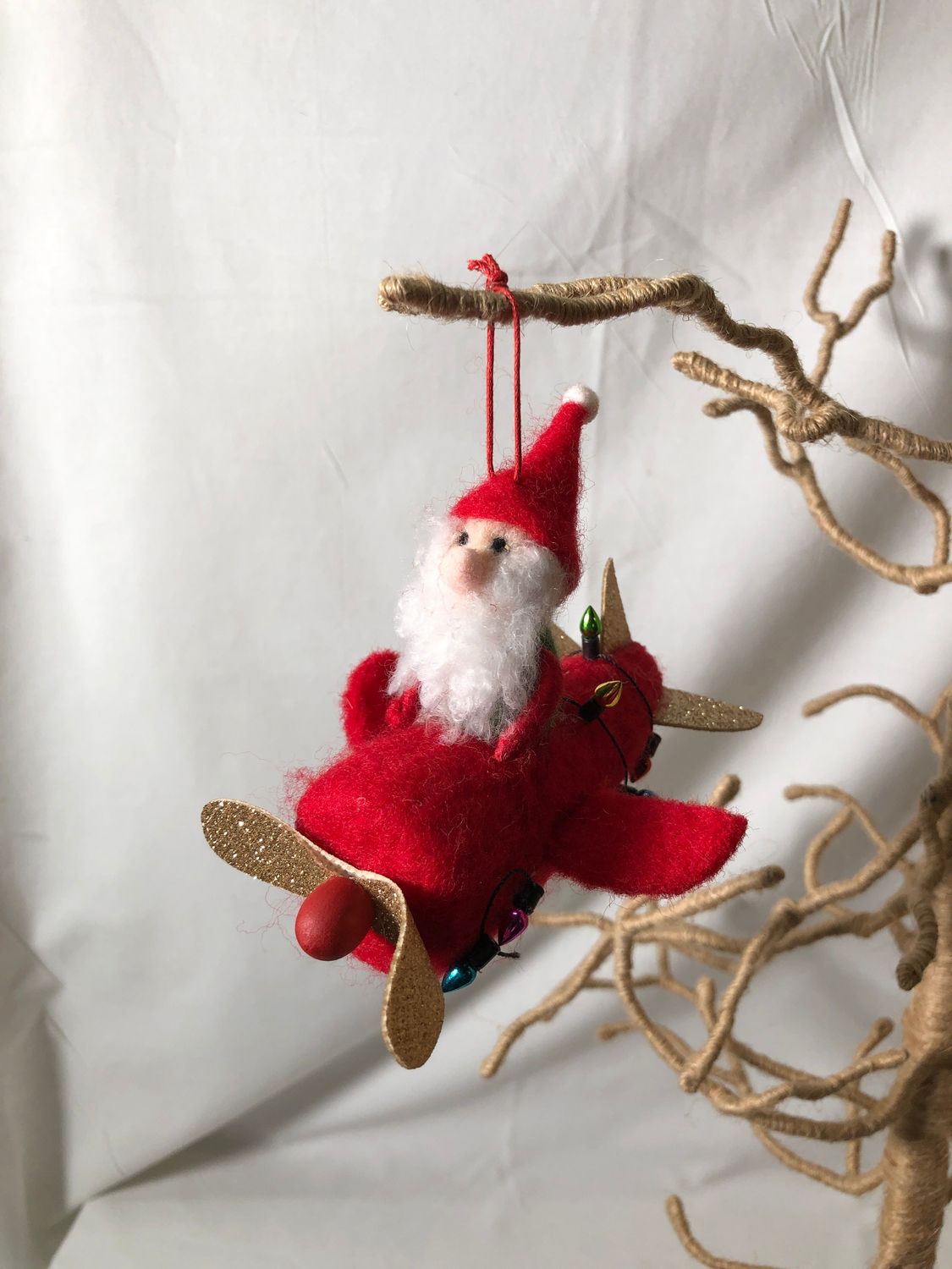 Felt Red Airplane w/Santa Ornament
