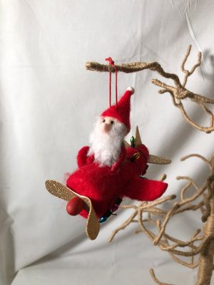 Felt Red Airplane w/Santa Ornament
