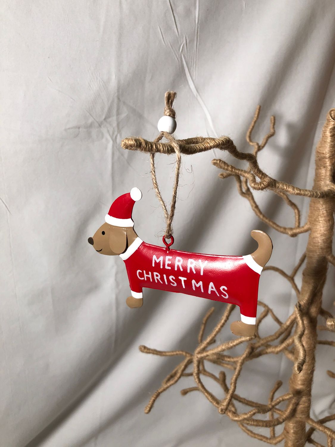 Metal Dashound Ornament - Red