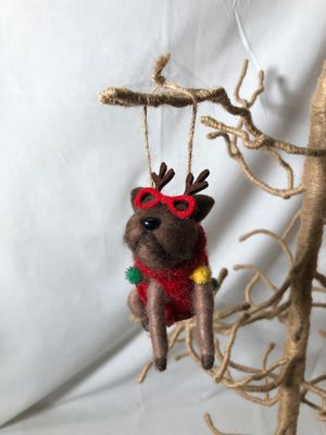 Felt Gray Pug in Red Sweater Ornament