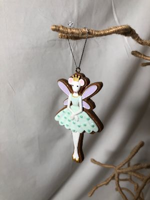 Gingerbread Mouse Fairy Ornament - Green