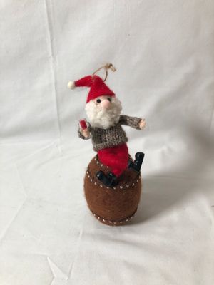 Santa on Barrel with Wine Glass Ornament