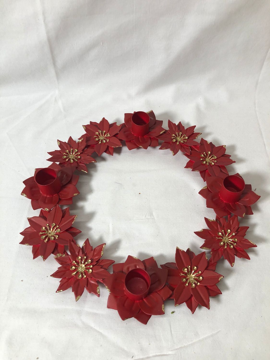 Red/Gold Poinsettia Metal Candle Ring Red/Gold Poinsettia Metal Candle Ring