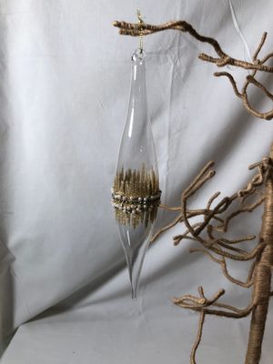 Glass White &amp; Gold Finial Ornament I