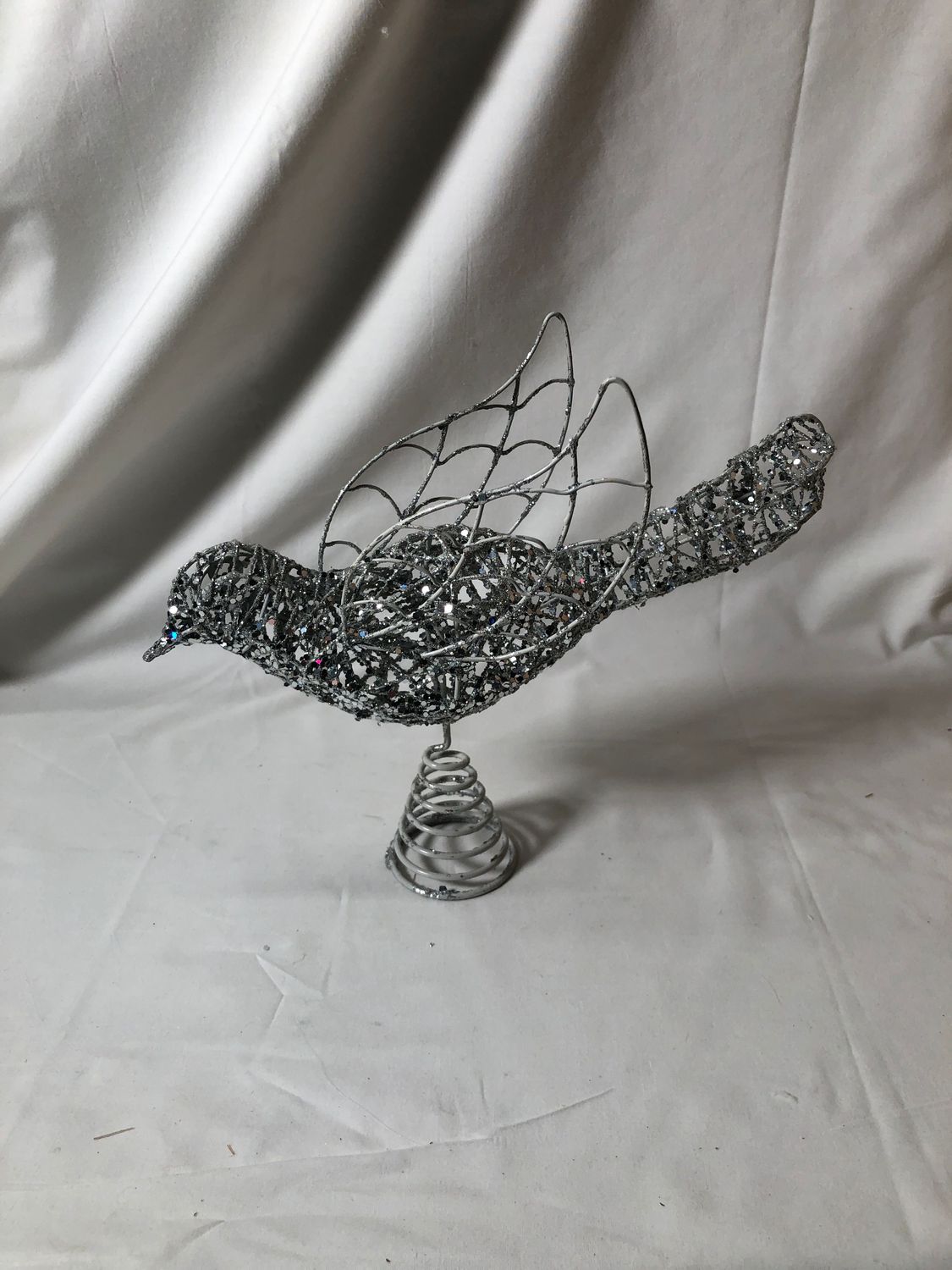 Silver Glitter Dove Tree Topper