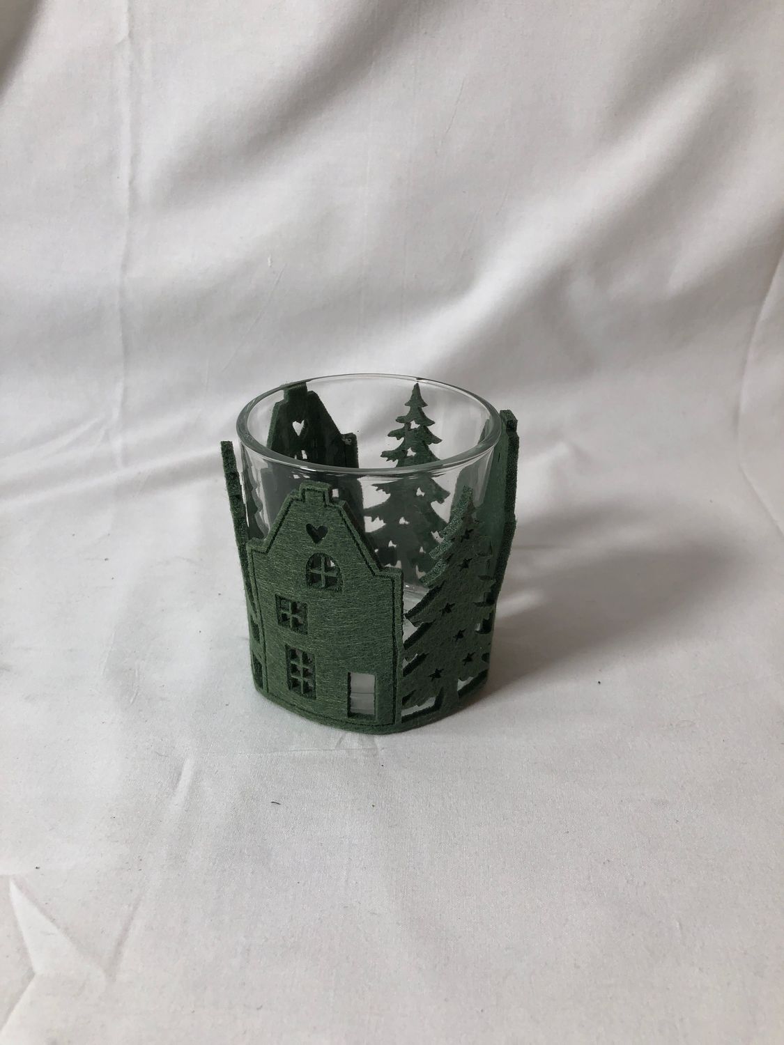 Felt &amp; Glass Tealight Holder - Green