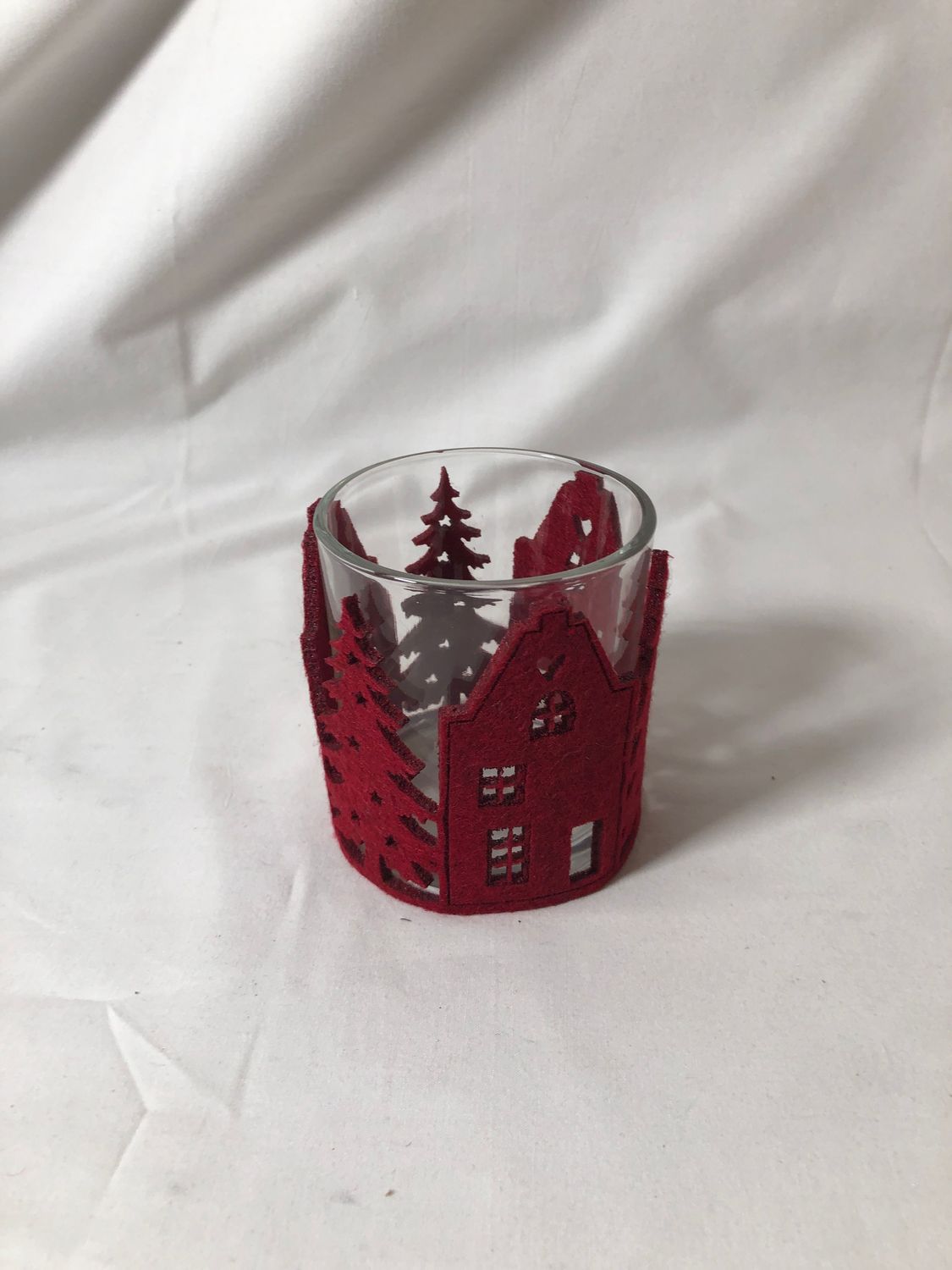 Felt &amp; Glass Tealight Holder - Red