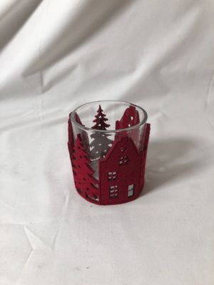Felt &amp; Glass Tealight Holder - Red