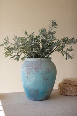 Large Antique Blue Ceramic Urn w/Wavy Detail