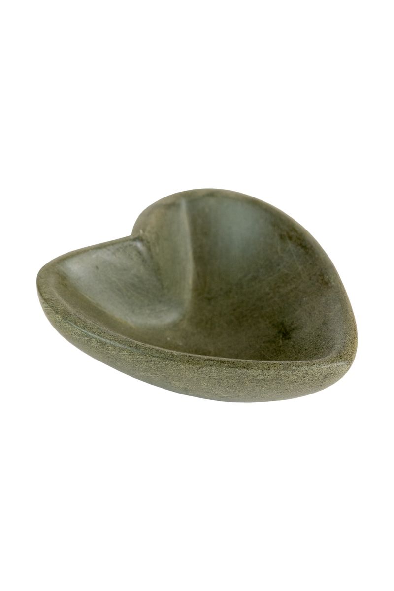 Hand-Carved Stone Heart Bowl - Grey
