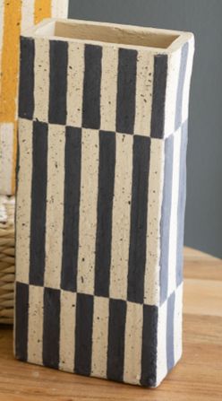 Clay Rectangle Striped Vase - Black Clay Rectangle Striped Vase - Black