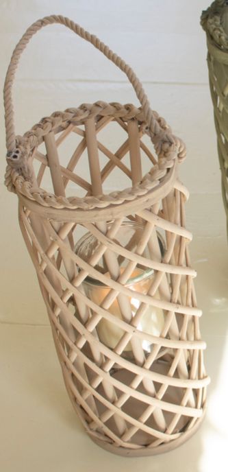 Short Willow Lantern w/Glass Insert - White Short Willow Lantern w/Glass Insert - White