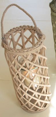 Short Willow Lantern w/Glass Insert - White