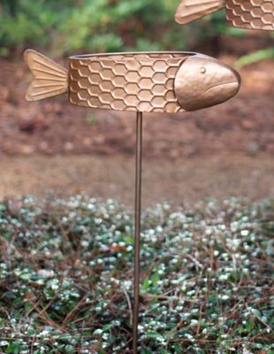 Metal Fish Planter Yard Stake w/Copper Finish - Sm
