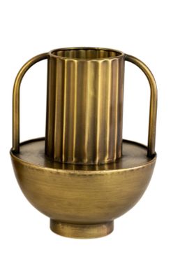Metal Antique Brass Finish Vase w/Handles - Sm