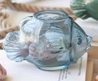 Glass Fish Tea Light Holder - Blue