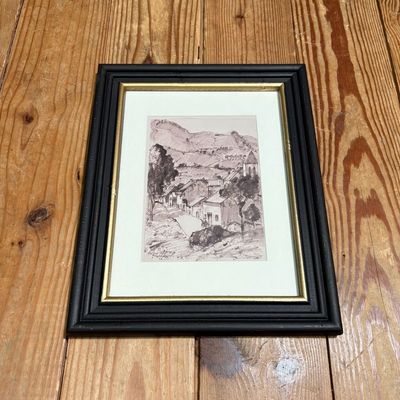 Framed Town Print Under Glass I