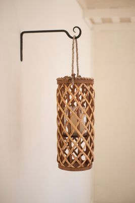 Short Willow Lantern w/Glass Insert - Brown
