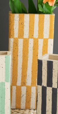 Clay Rectangle Striped Vase - Orange