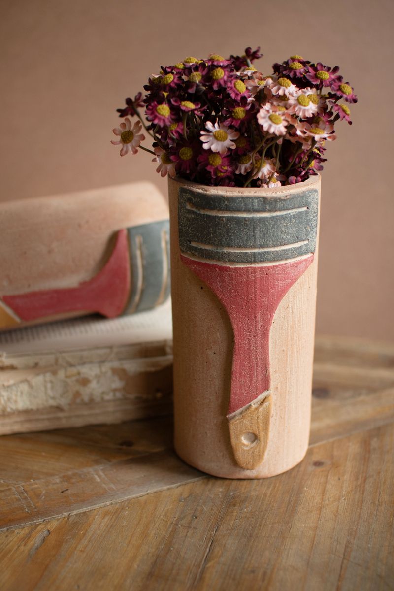 Painted Clay Paint Brush Vase