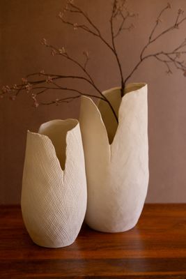 Tall White Textured Flower Vase - Large