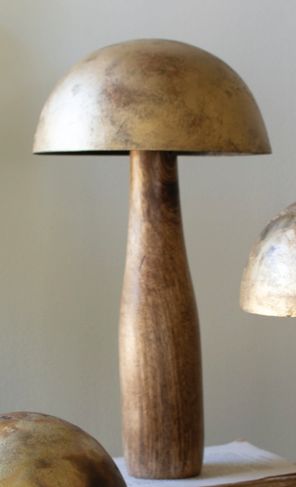 Antique Brass Mushroom w/Wooden Base - Lg