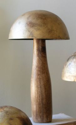 Antique Brass Mushroom w/Wooden Base - Lg