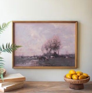 Framed Landscape Print w/Cows