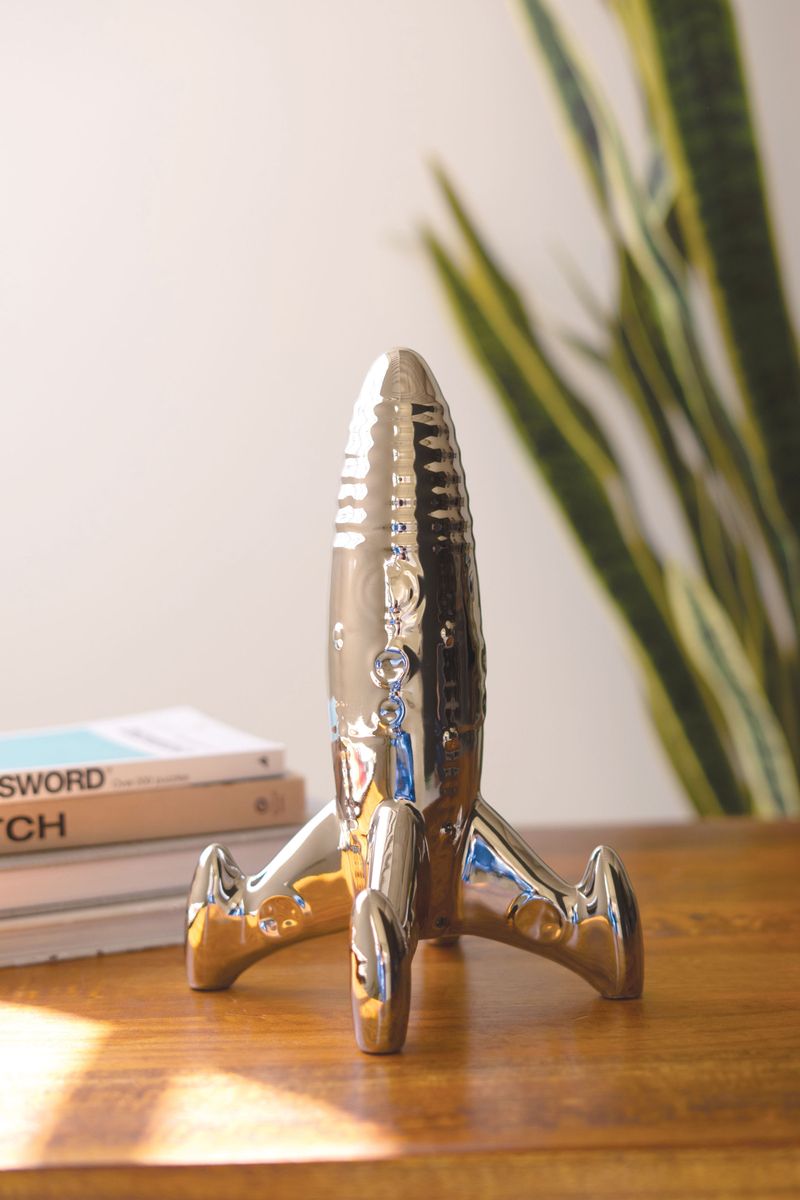 Silver Ceramic Rocket Sculpture Silver Ceramic Rocket Sculpture