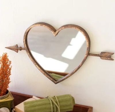 Antique Brass Heart Wall Mirror