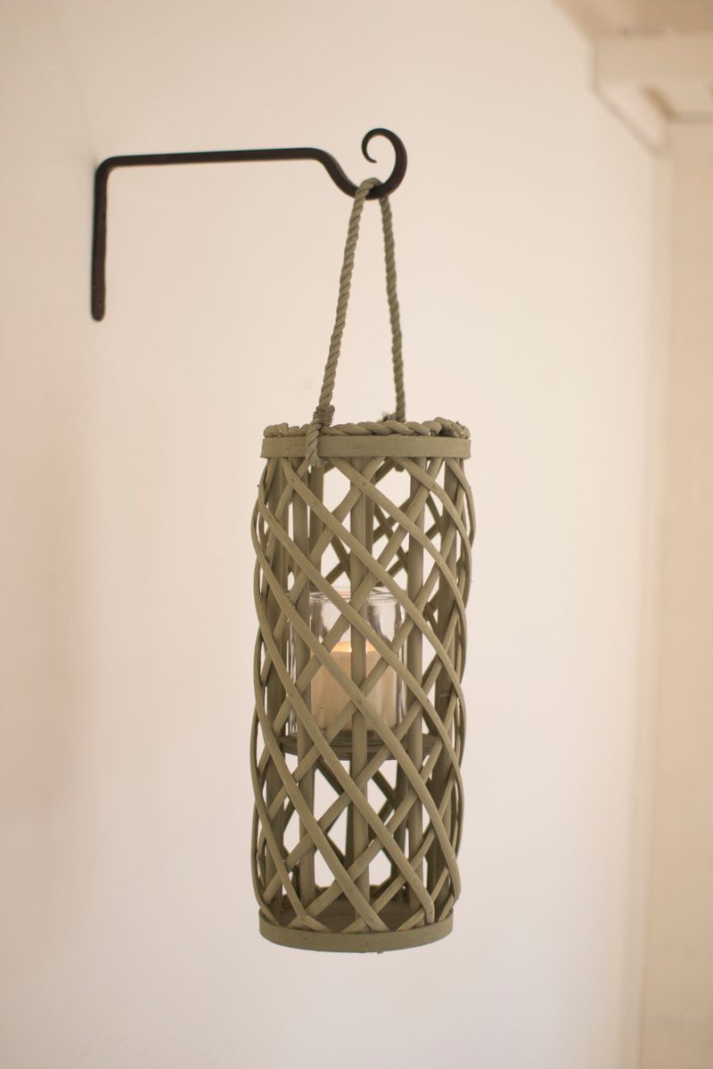 Short Willow Lantern w/Glass Insert - Green Short Willow Lantern w/Glass Insert - Green