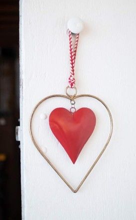 Antique Brass and Red Heart Door Hanger
