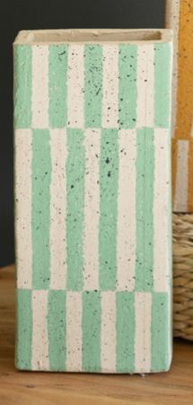 Clay Rectangle Striped Vase - Green Clay Rectangle Striped Vase - Green
