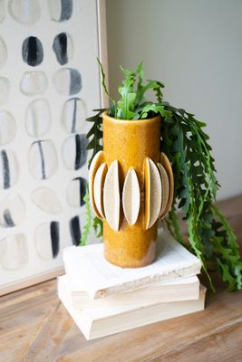Feathered Ceramic Vessel - Mustard
