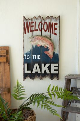 Welcome To The Lake Sign w/Trout