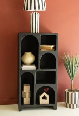 Tall Textured Black Cubbie Cabinet