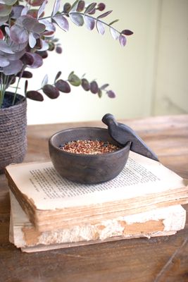Wooden Bowl w/Bird Detail