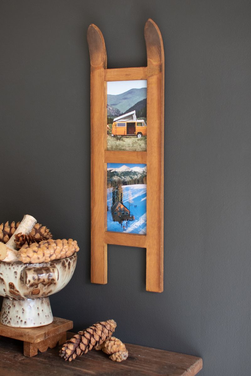 Wooden Snow Ski Double Photo Frame Wooden Snow Ski Double Photo Frame